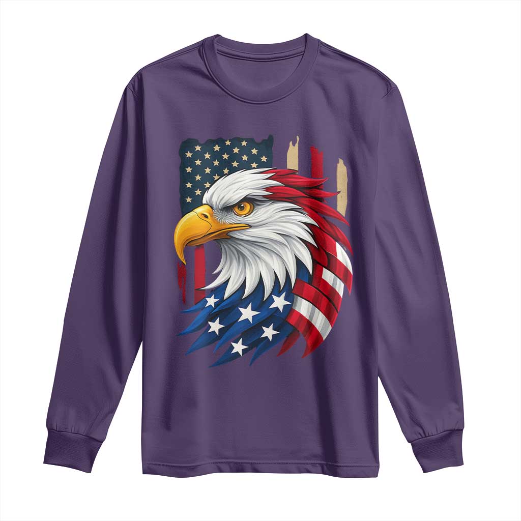 Fierce American Eagle Long Sleeve Shirt Bold Patriotic 4th of July USA Freedom - Wonder Print Shop