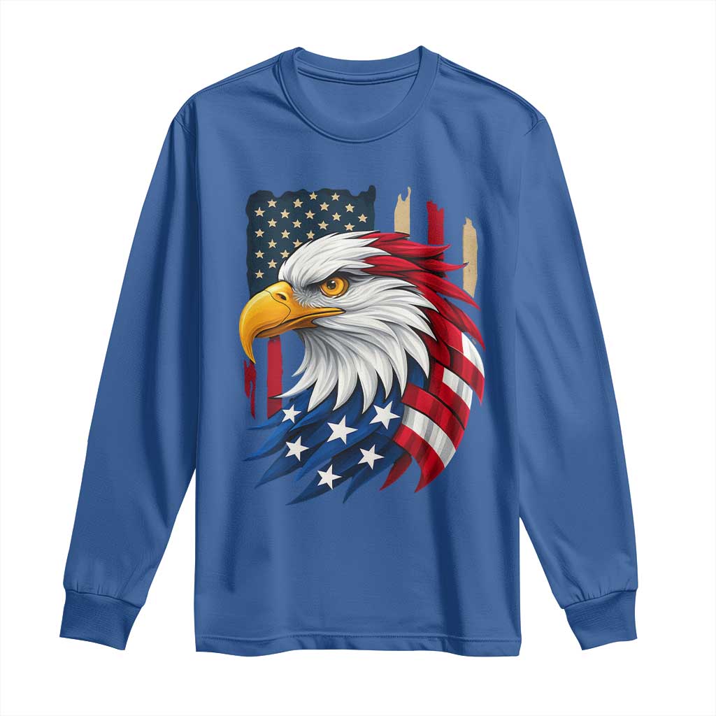 Fierce American Eagle Long Sleeve Shirt Bold Patriotic 4th of July USA Freedom - Wonder Print Shop