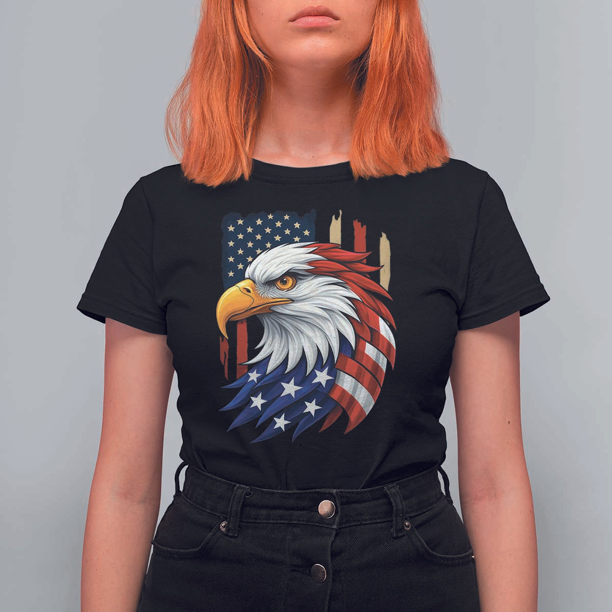 Fierce American Eagle T Shirt For Women Bold Patriotic 4th of July USA Freedom - Wonder Print Shop