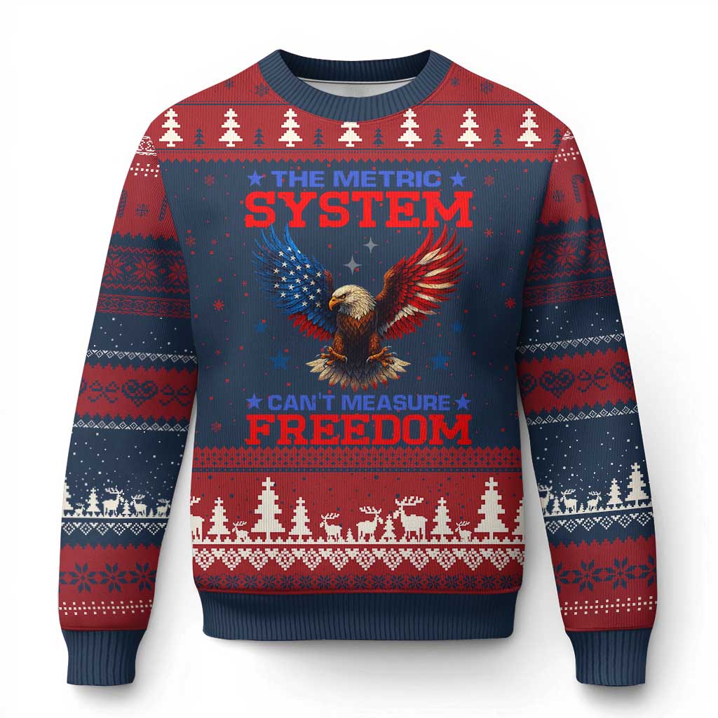 The Metric System Can't Measure Freedom Ugly Christmas Sweater Funny Patriotic Eagle 4th of July USA Flag - Wonder Print Shop