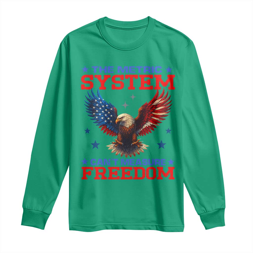 The Metric System Can't Measure Freedom Long Sleeve Shirt Funny Patriotic Eagle 4th of July USA Flag - Wonder Print Shop