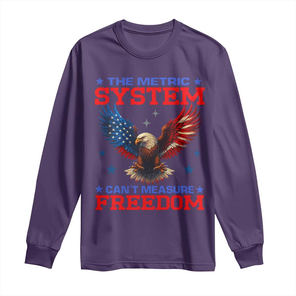 The Metric System Can't Measure Freedom Long Sleeve Shirt Funny Patriotic Eagle 4th of July USA Flag - Wonder Print Shop
