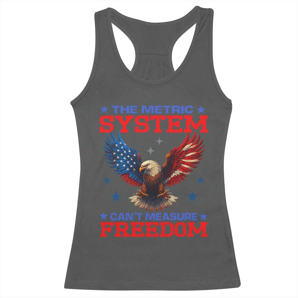 The Metric System Can't Measure Freedom Racerback Tank Top Funny Patriotic Eagle 4th of July USA Flag - Wonder Print Shop