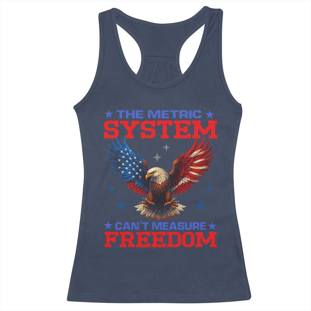 The Metric System Can't Measure Freedom Racerback Tank Top Funny Patriotic Eagle 4th of July USA Flag - Wonder Print Shop