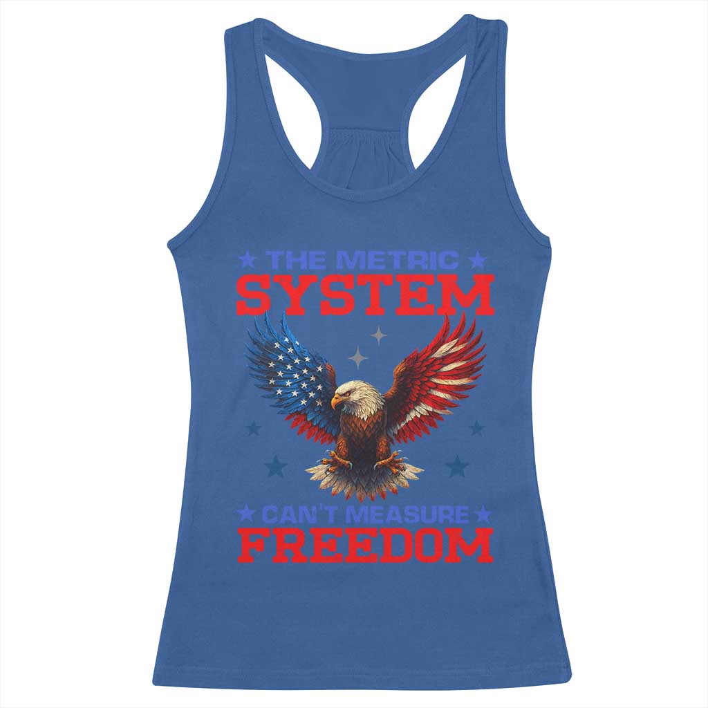 The Metric System Can't Measure Freedom Racerback Tank Top Funny Patriotic Eagle 4th of July USA Flag - Wonder Print Shop