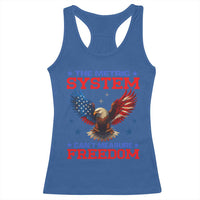 The Metric System Can't Measure Freedom Racerback Tank Top Funny Patriotic Eagle 4th of July USA Flag - Wonder Print Shop
