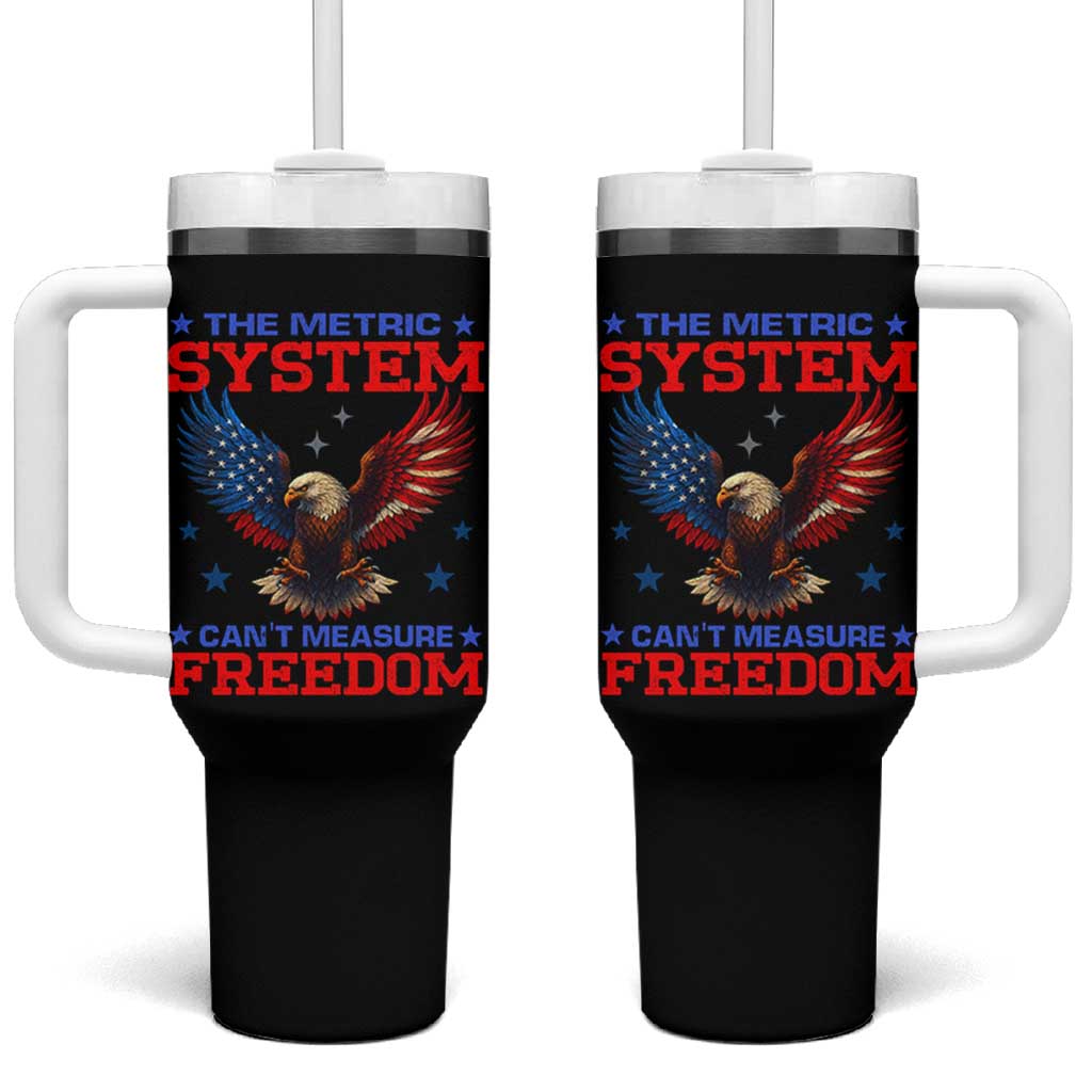 The Metric System Can't Measure Freedom Tumbler With Handle Funny Patriotic Eagle 4th of July USA Flag - Wonder Print Shop