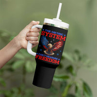 The Metric System Can't Measure Freedom Tumbler With Handle Funny Patriotic Eagle 4th of July USA Flag - Wonder Print Shop