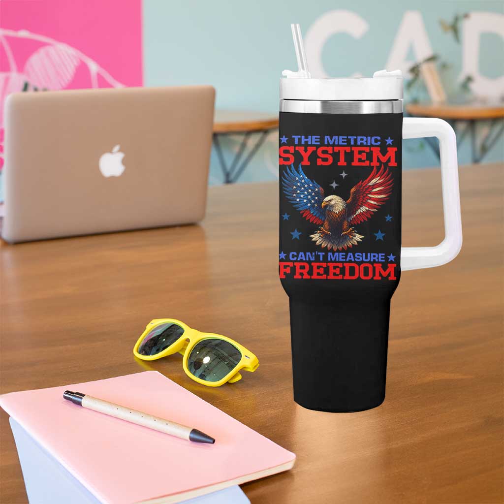 The Metric System Can't Measure Freedom Tumbler With Handle Funny Patriotic Eagle 4th of July USA Flag - Wonder Print Shop