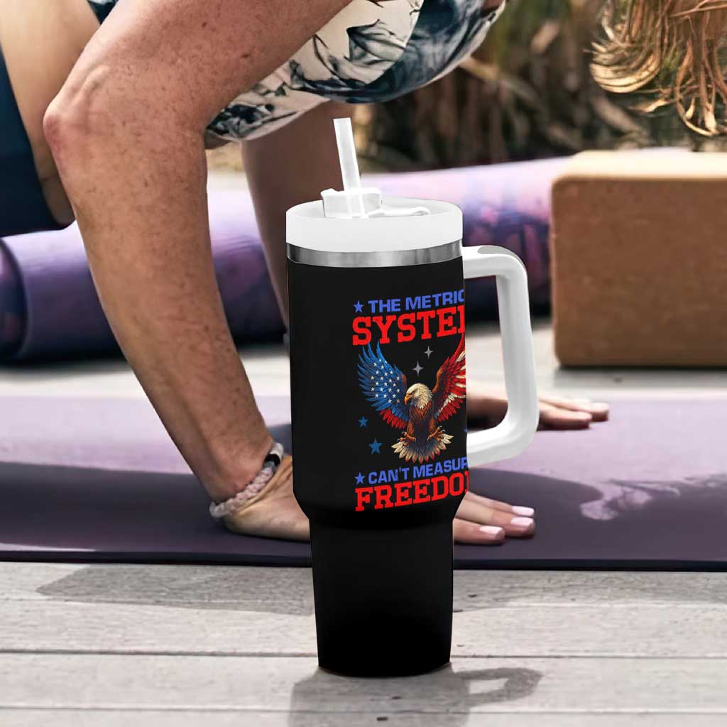 The Metric System Can't Measure Freedom Tumbler With Handle Funny Patriotic Eagle 4th of July USA Flag - Wonder Print Shop
