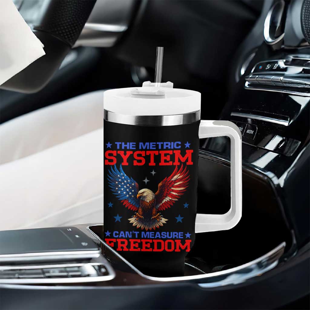 The Metric System Can't Measure Freedom Tumbler With Handle Funny Patriotic Eagle 4th of July USA Flag - Wonder Print Shop