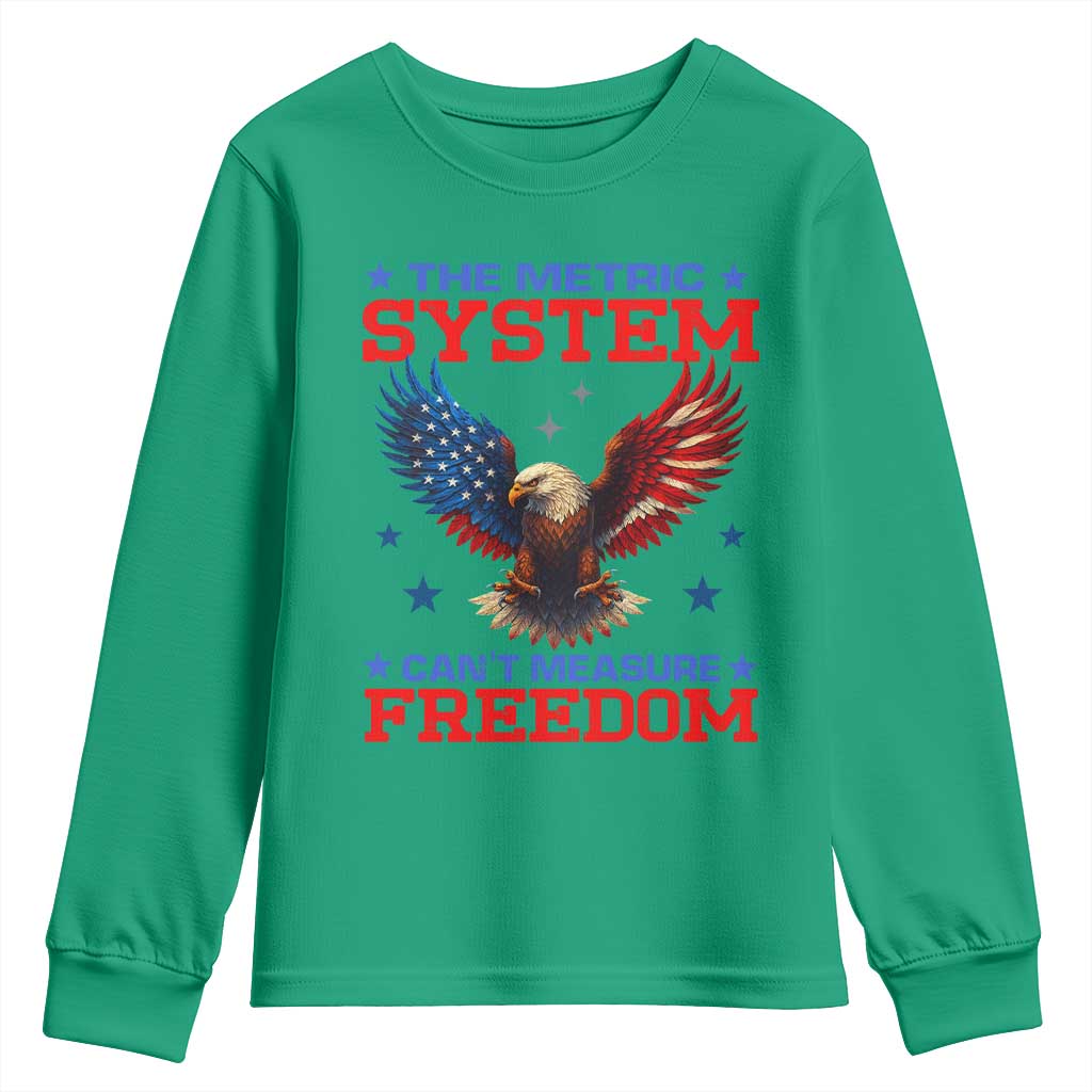 The Metric System Can't Measure Freedom Youth Sweatshirt Funny Patriotic Eagle 4th of July USA Flag - Wonder Print Shop