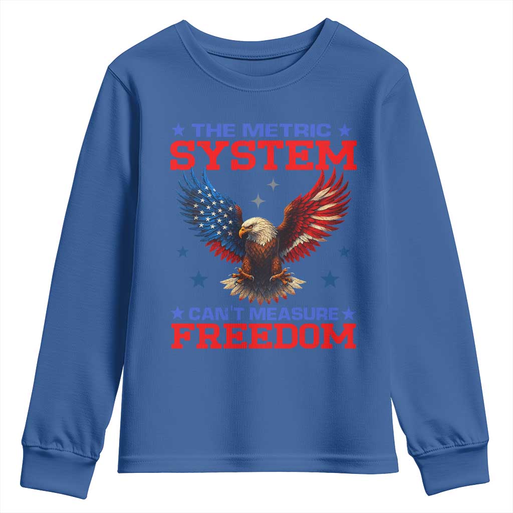 The Metric System Can't Measure Freedom Youth Sweatshirt Funny Patriotic Eagle 4th of July USA Flag - Wonder Print Shop