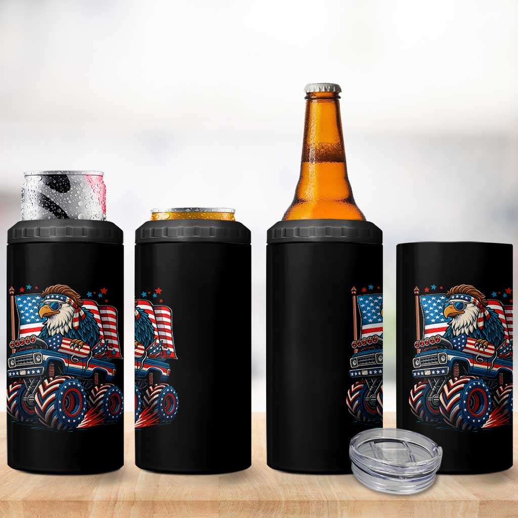 Patriotic Eagle Driving Monster Truck 4 in 1 Can Cooler Tumbler 4th of July USA Flag Freedom - Wonder Print Shop