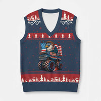 Patriotic Eagle Driving Monster Truck V-Neck Knit Sweater Vest 4th of July USA Flag Freedom - Wonder Print Shop