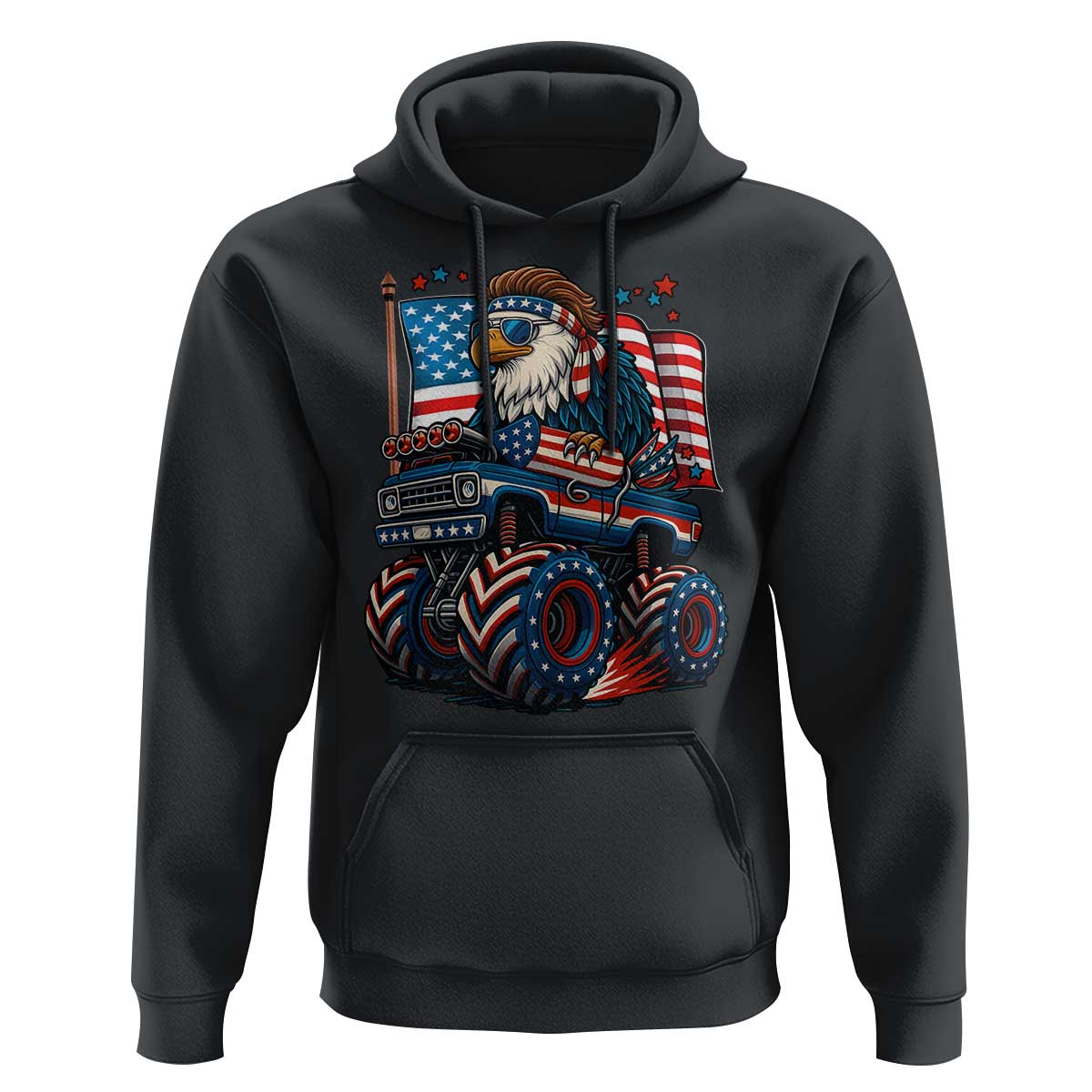 Patriotic Eagle Driving Monster Truck Hoodie 4th of July USA Flag Freedom - Wonder Print Shop