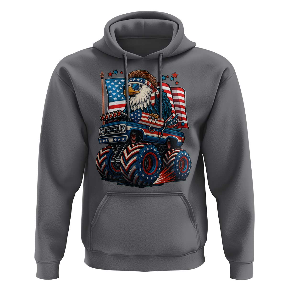 Patriotic Eagle Driving Monster Truck Hoodie 4th of July USA Flag Freedom - Wonder Print Shop