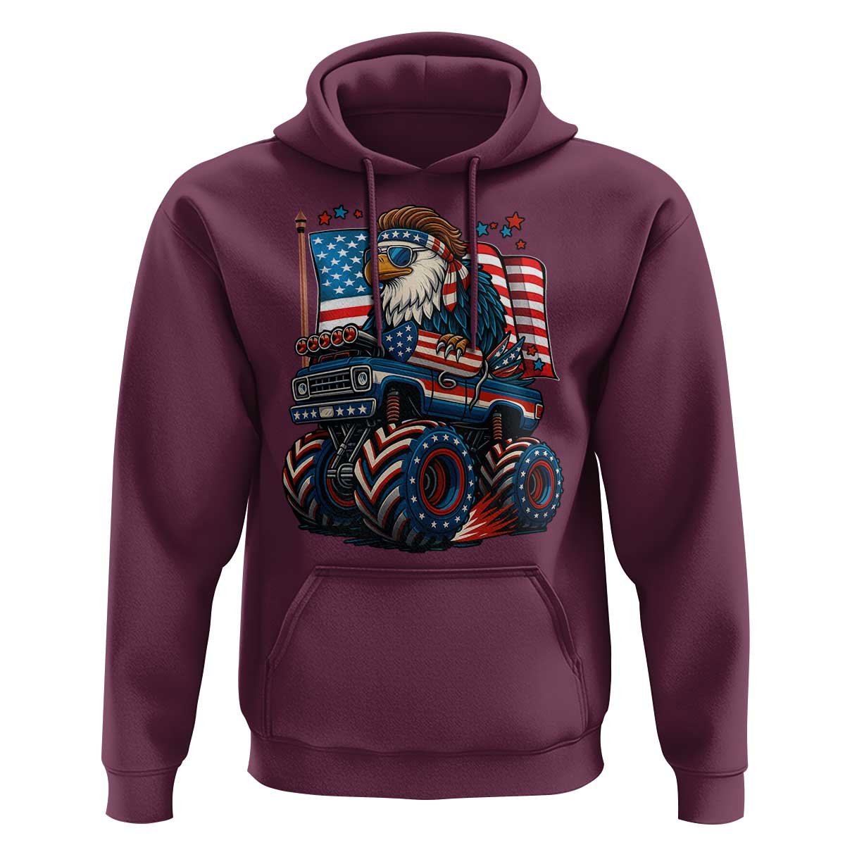 Patriotic Eagle Driving Monster Truck Hoodie 4th of July USA Flag Freedom - Wonder Print Shop