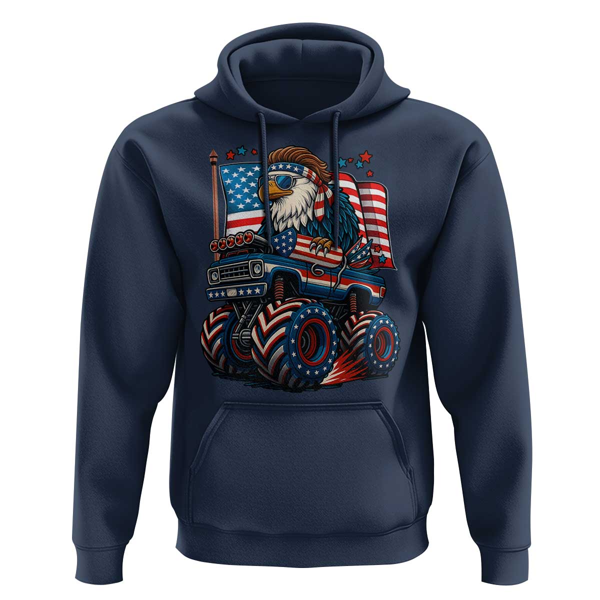 Patriotic Eagle Driving Monster Truck Hoodie 4th of July USA Flag Freedom - Wonder Print Shop