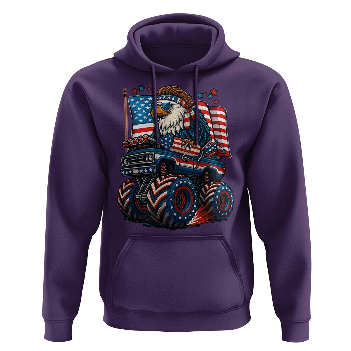Patriotic Eagle Driving Monster Truck Hoodie 4th of July USA Flag Freedom - Wonder Print Shop