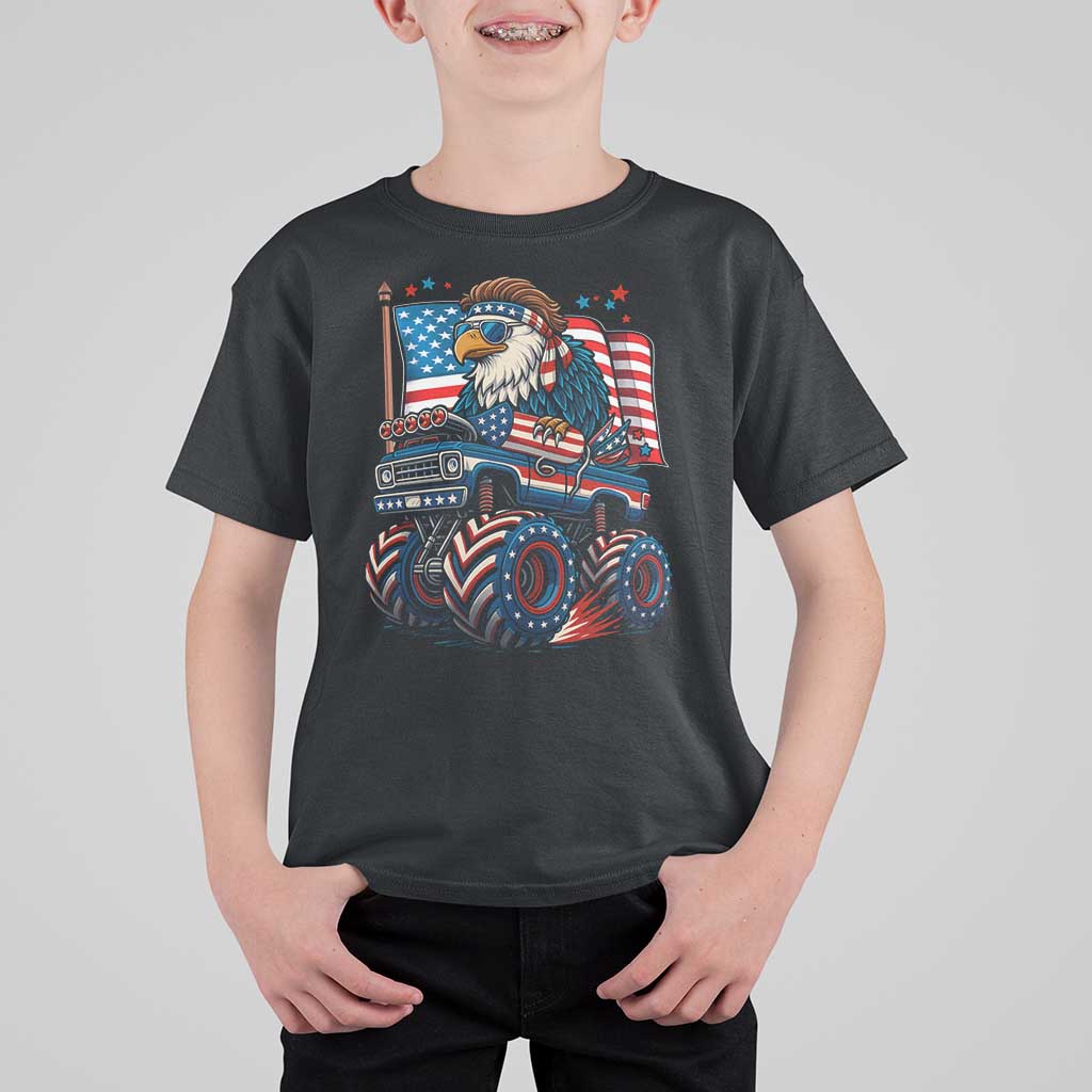Patriotic Eagle Driving Monster Truck T Shirt For Kid 4th of July USA Flag Freedom - Wonder Print Shop
