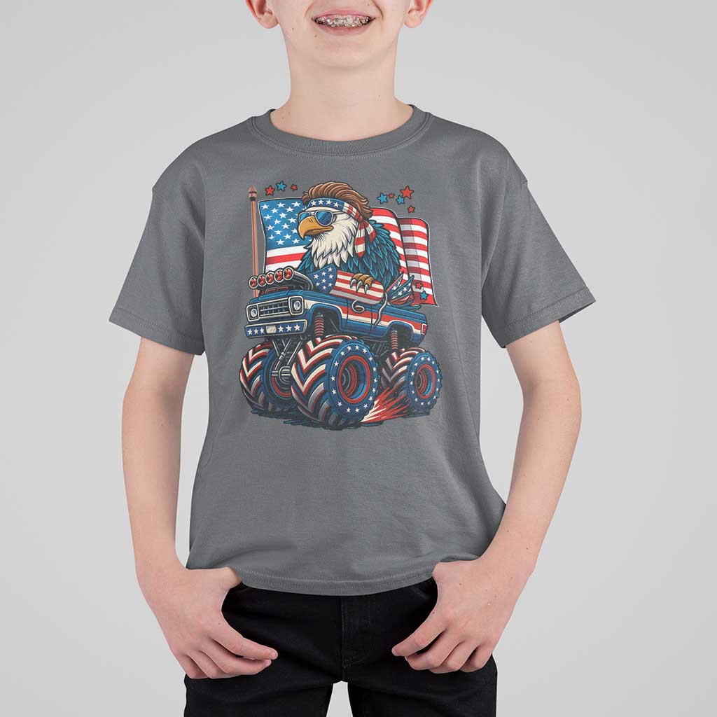Patriotic Eagle Driving Monster Truck T Shirt For Kid 4th of July USA Flag Freedom - Wonder Print Shop