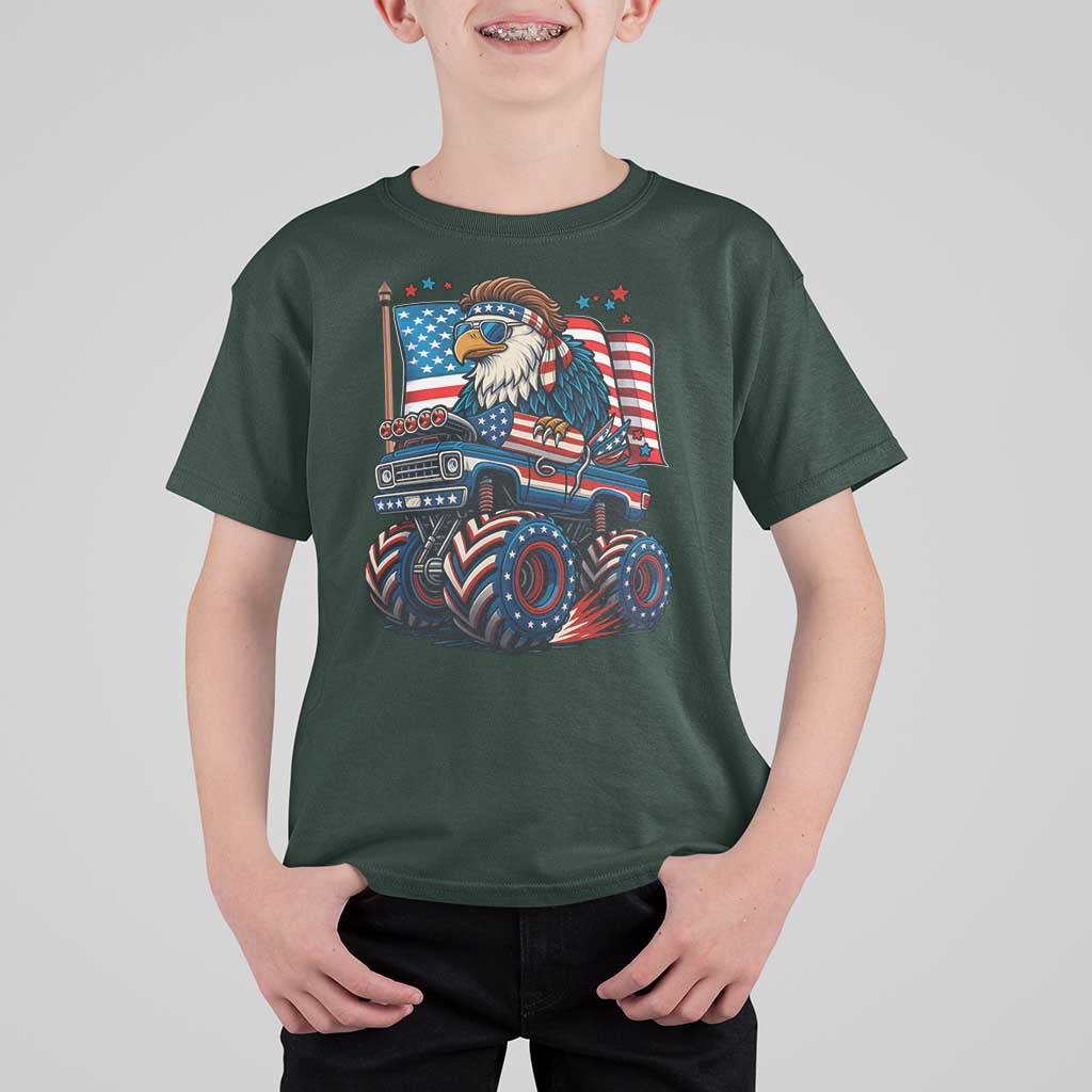 Patriotic Eagle Driving Monster Truck T Shirt For Kid 4th of July USA Flag Freedom - Wonder Print Shop