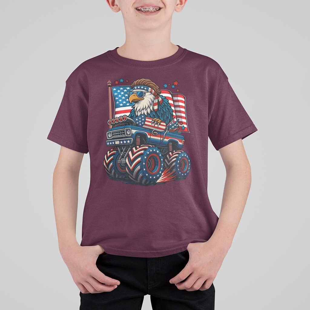 Patriotic Eagle Driving Monster Truck T Shirt For Kid 4th of July USA Flag Freedom - Wonder Print Shop