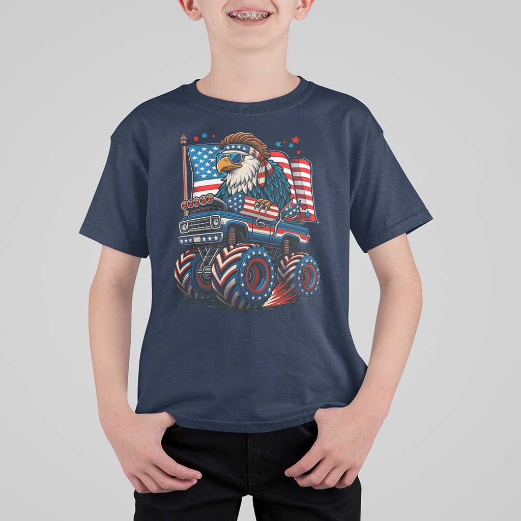 Patriotic Eagle Driving Monster Truck T Shirt For Kid 4th of July USA Flag Freedom - Wonder Print Shop