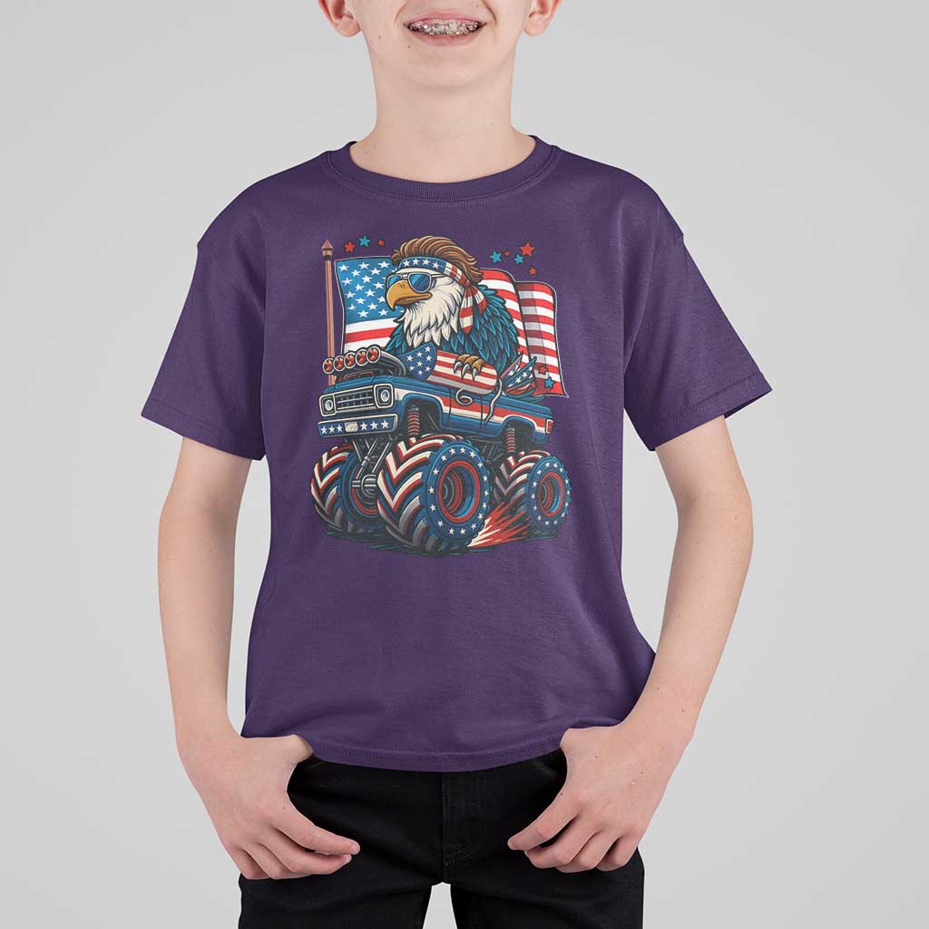 Patriotic Eagle Driving Monster Truck T Shirt For Kid 4th of July USA Flag Freedom - Wonder Print Shop
