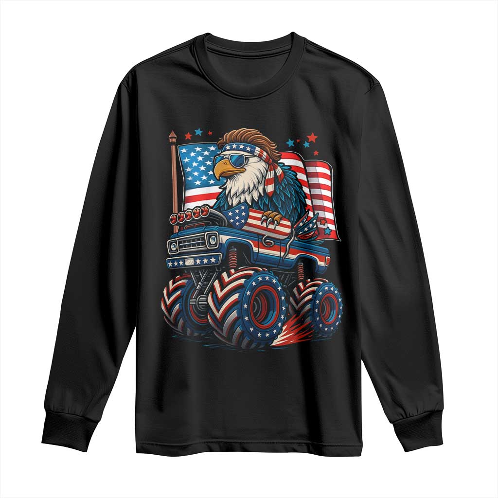 Patriotic Eagle Driving Monster Truck Long Sleeve Shirt 4th of July USA Flag Freedom - Wonder Print Shop