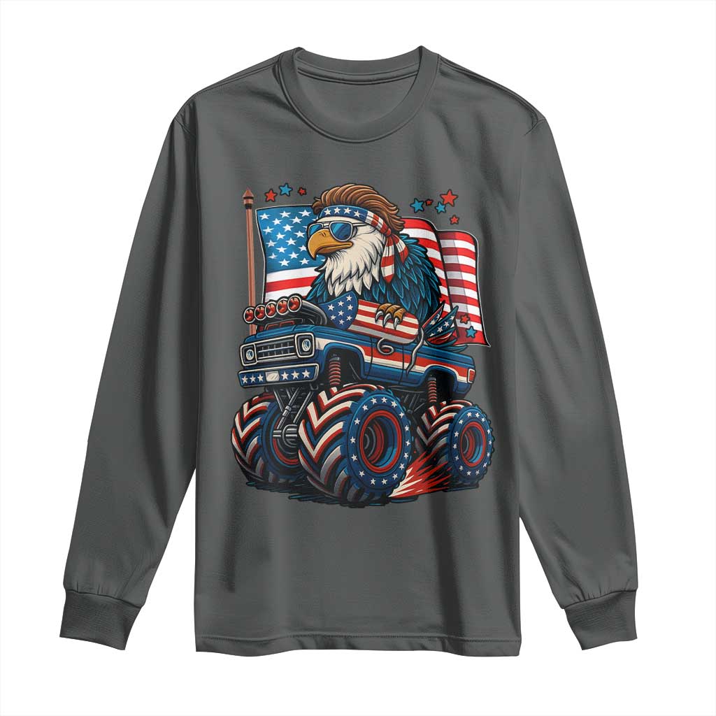 Patriotic Eagle Driving Monster Truck Long Sleeve Shirt 4th of July USA Flag Freedom - Wonder Print Shop