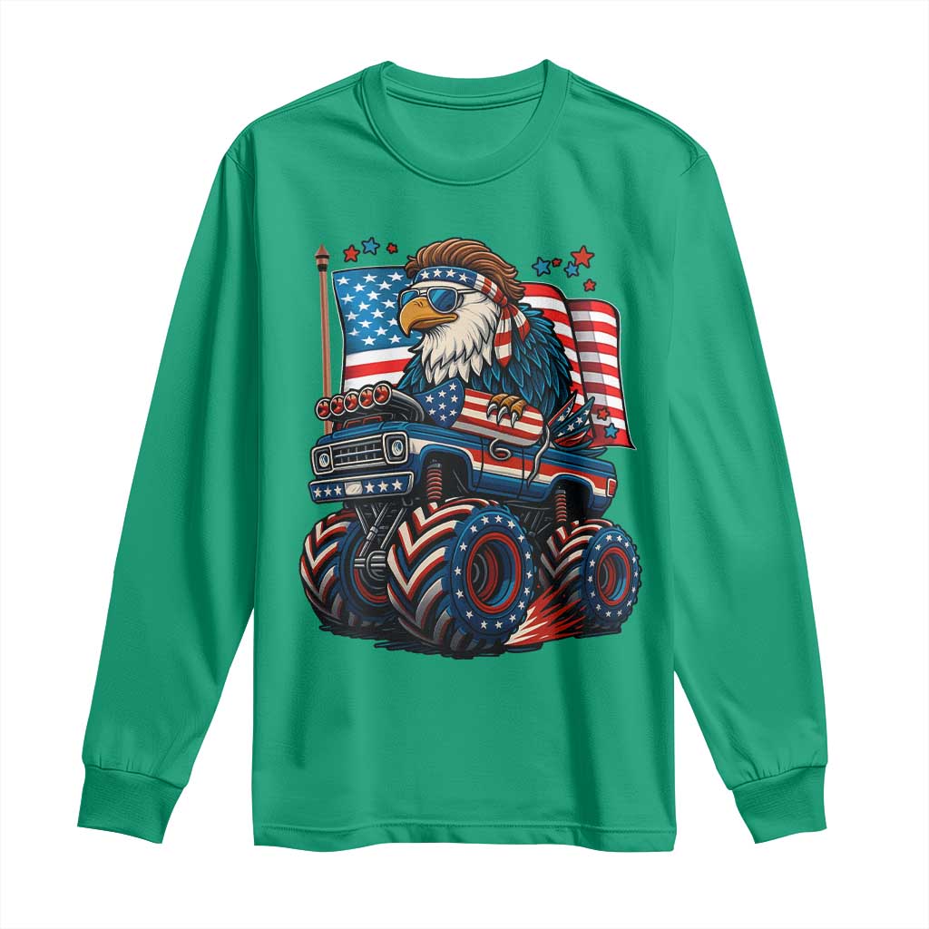 Patriotic Eagle Driving Monster Truck Long Sleeve Shirt 4th of July USA Flag Freedom - Wonder Print Shop