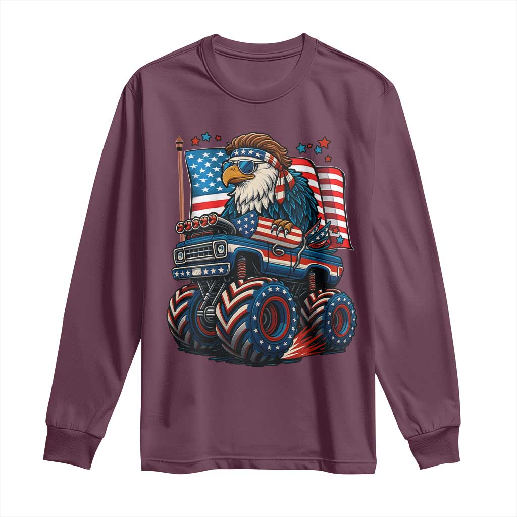Patriotic Eagle Driving Monster Truck Long Sleeve Shirt 4th of July USA Flag Freedom - Wonder Print Shop