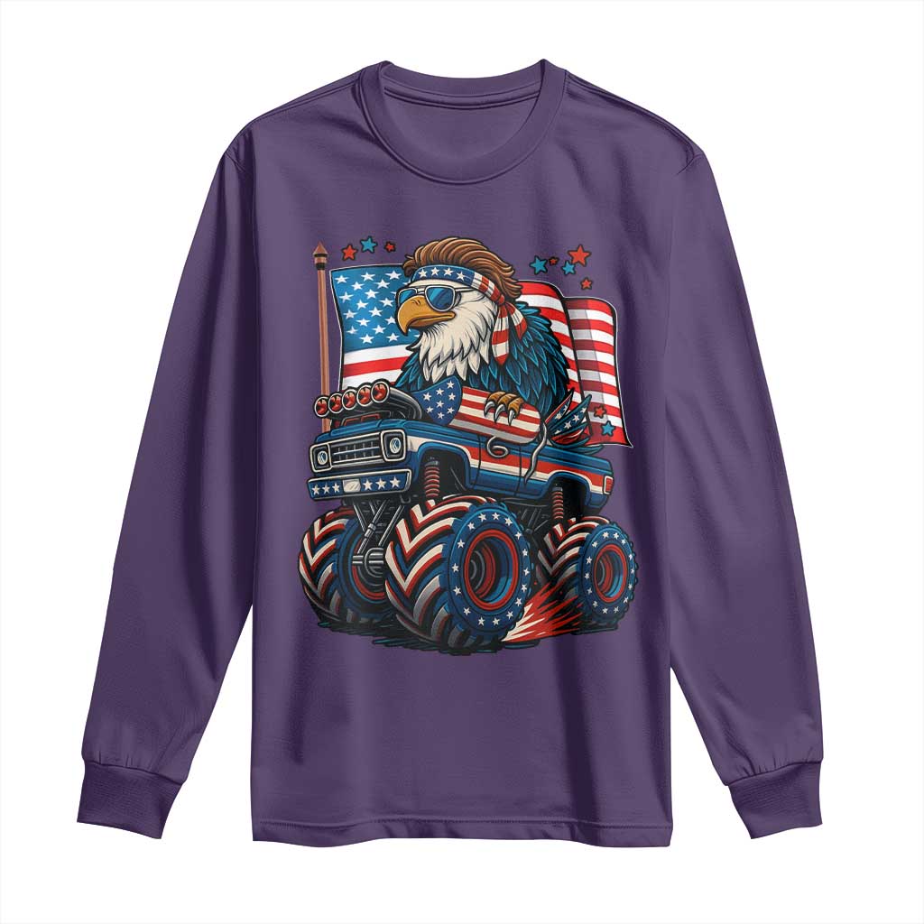 Patriotic Eagle Driving Monster Truck Long Sleeve Shirt 4th of July USA Flag Freedom - Wonder Print Shop