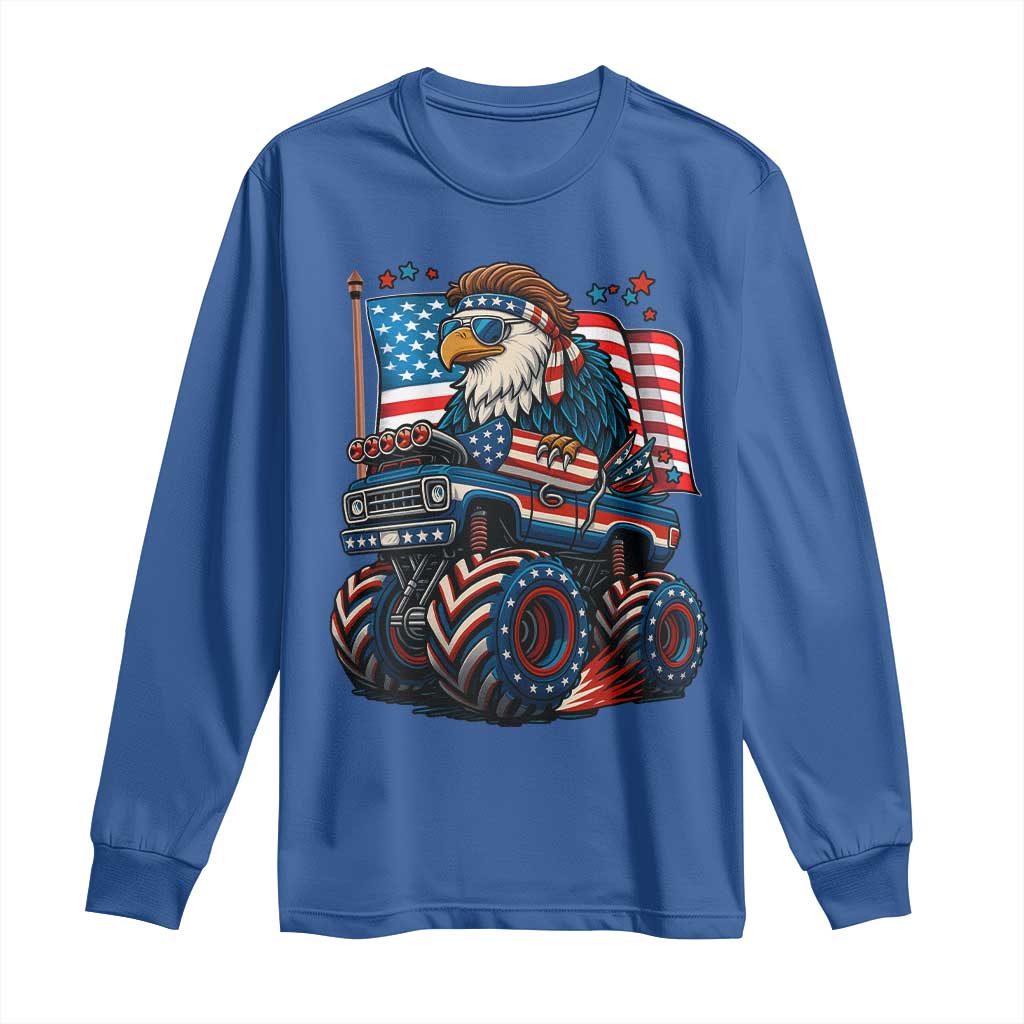 Patriotic Eagle Driving Monster Truck Long Sleeve Shirt 4th of July USA Flag Freedom - Wonder Print Shop