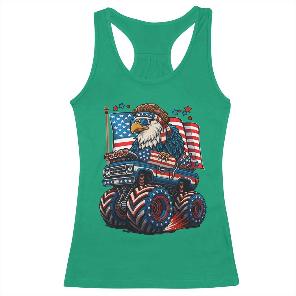 Patriotic Eagle Driving Monster Truck Racerback Tank Top 4th of July USA Flag Freedom - Wonder Print Shop