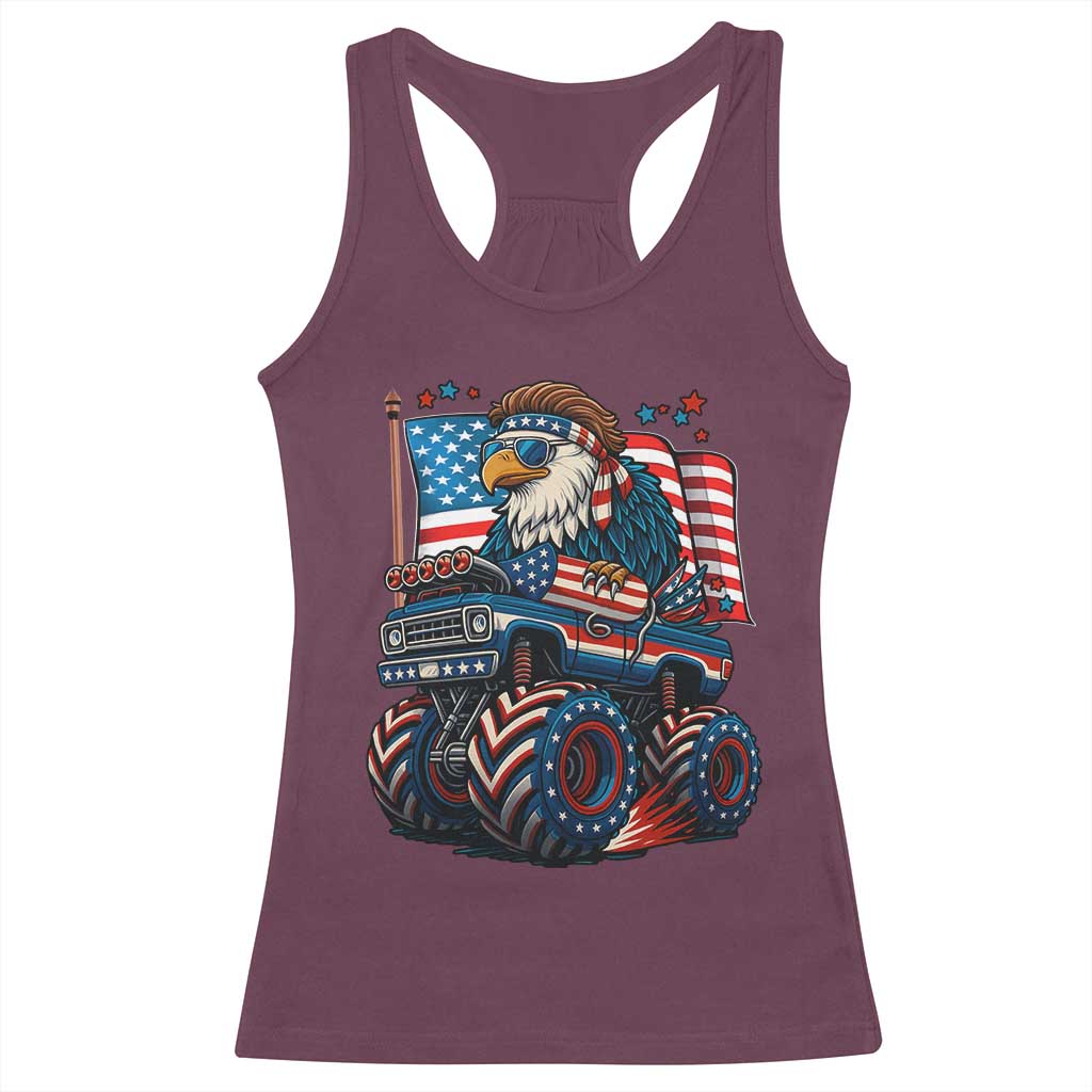 Patriotic Eagle Driving Monster Truck Racerback Tank Top 4th of July USA Flag Freedom - Wonder Print Shop