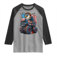 Patriotic Eagle Driving Monster Truck Raglan Shirt 4th of July USA Flag Freedom - Wonder Print Shop