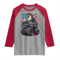 Patriotic Eagle Driving Monster Truck Raglan Shirt 4th of July USA Flag Freedom - Wonder Print Shop