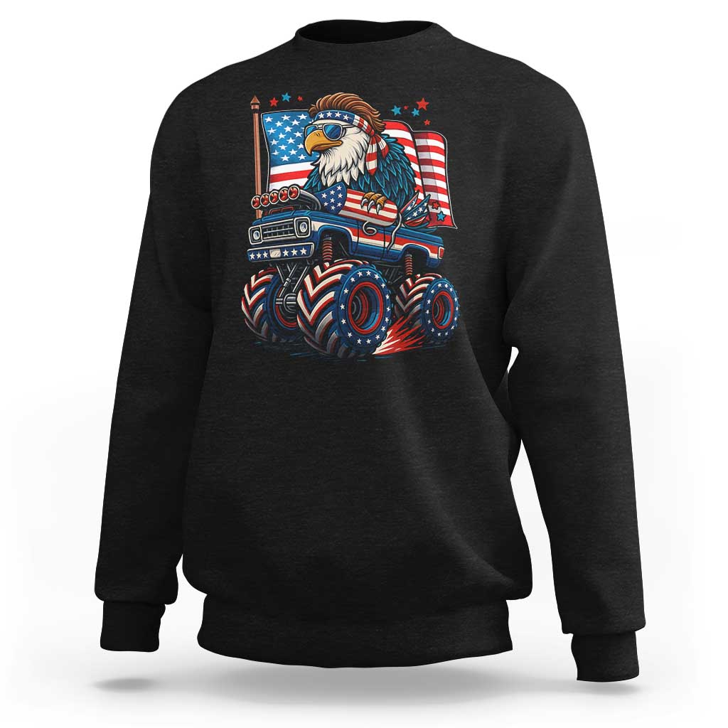 Patriotic Eagle Driving Monster Truck Sweatshirt 4th of July USA Flag Freedom - Wonder Print Shop
