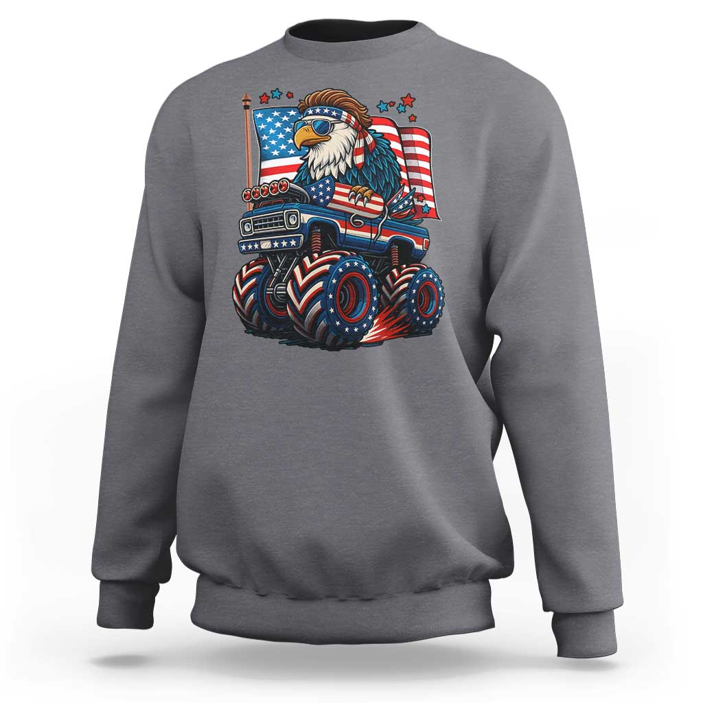 Patriotic Eagle Driving Monster Truck Sweatshirt 4th of July USA Flag Freedom - Wonder Print Shop