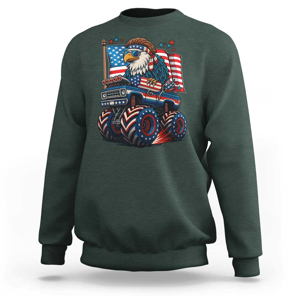 Patriotic Eagle Driving Monster Truck Sweatshirt 4th of July USA Flag Freedom - Wonder Print Shop