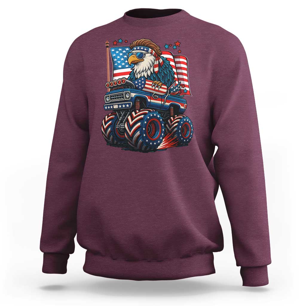 Patriotic Eagle Driving Monster Truck Sweatshirt 4th of July USA Flag Freedom - Wonder Print Shop