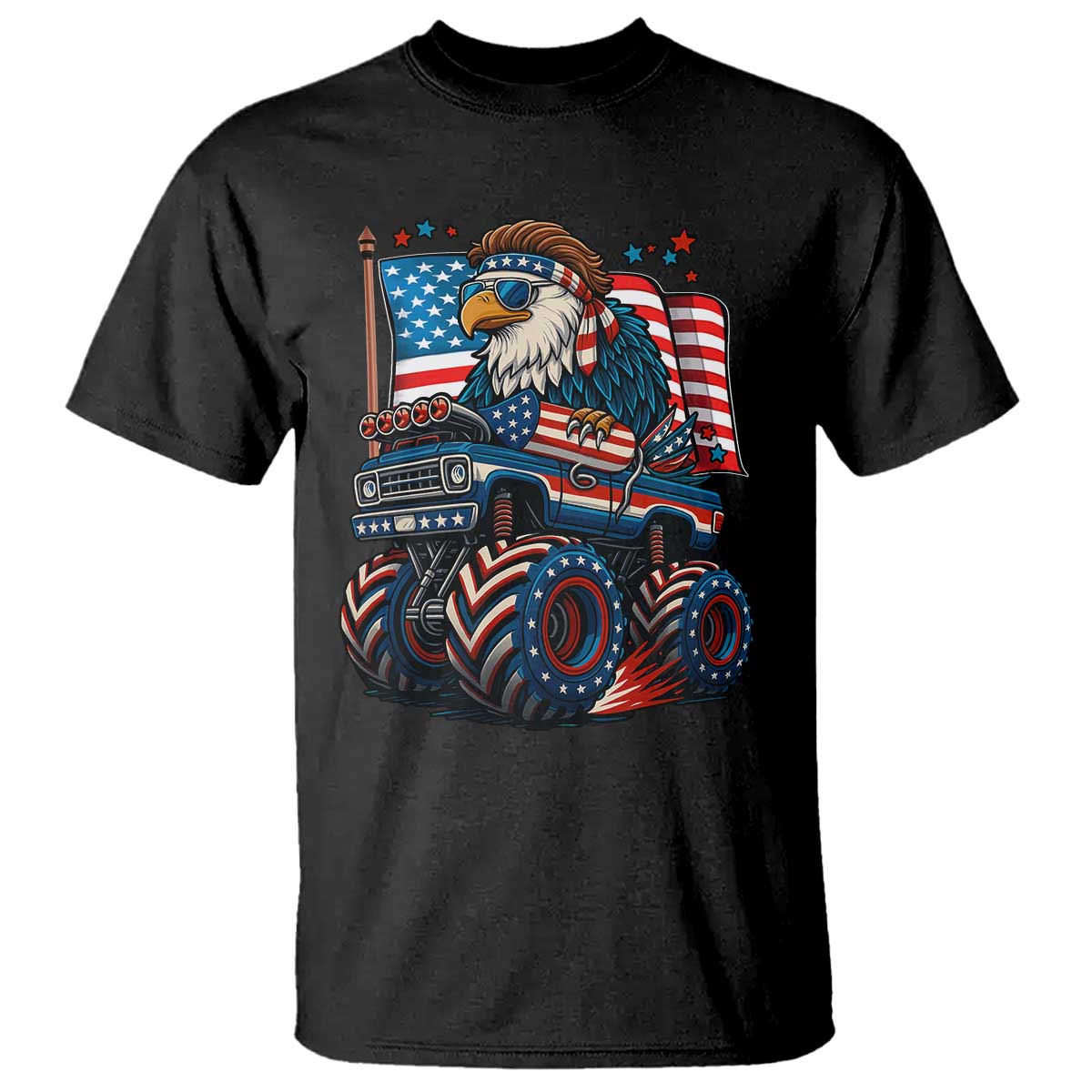 Patriotic Eagle Driving Monster Truck T Shirt 4th of July USA Flag Freedom - Wonder Print Shop