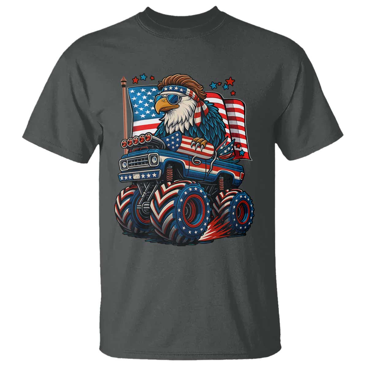 Patriotic Eagle Driving Monster Truck T Shirt 4th of July USA Flag Freedom - Wonder Print Shop