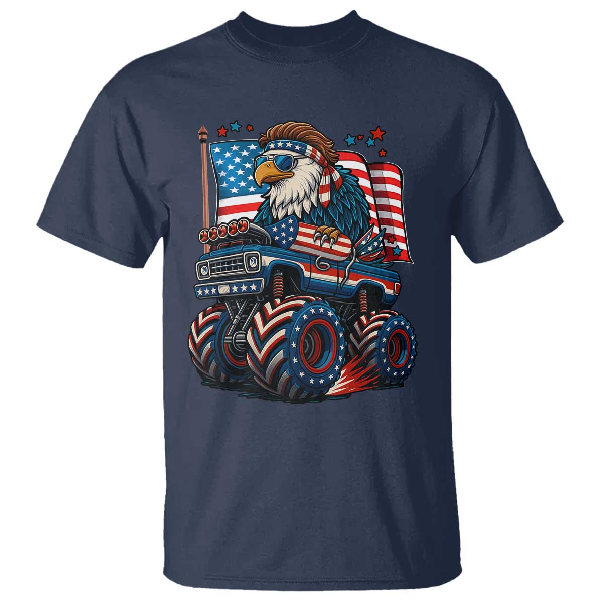 Patriotic Eagle Driving Monster Truck T Shirt 4th of July USA Flag Freedom - Wonder Print Shop