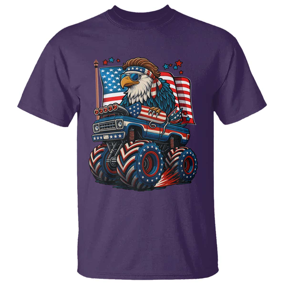 Patriotic Eagle Driving Monster Truck T Shirt 4th of July USA Flag Freedom - Wonder Print Shop