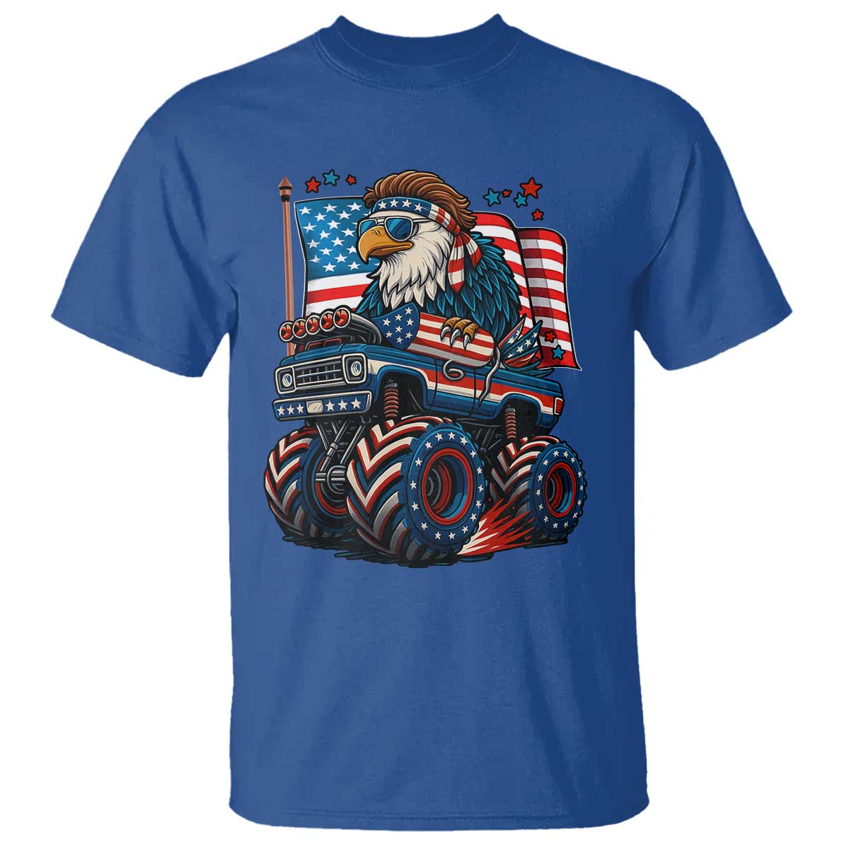 Patriotic Eagle Driving Monster Truck T Shirt 4th of July USA Flag Freedom - Wonder Print Shop