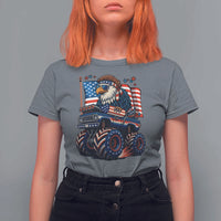 Patriotic Eagle Driving Monster Truck T Shirt For Women 4th of July USA Flag Freedom - Wonder Print Shop